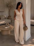 Beige Top and Trousers Set